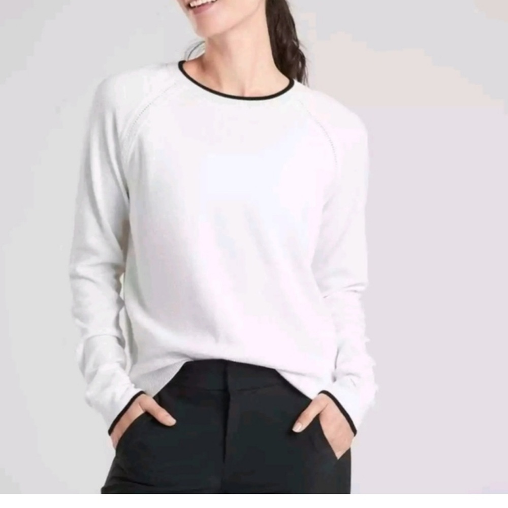 ATHLETA M White north point ribbed black trim cotton blend woman popover tunic